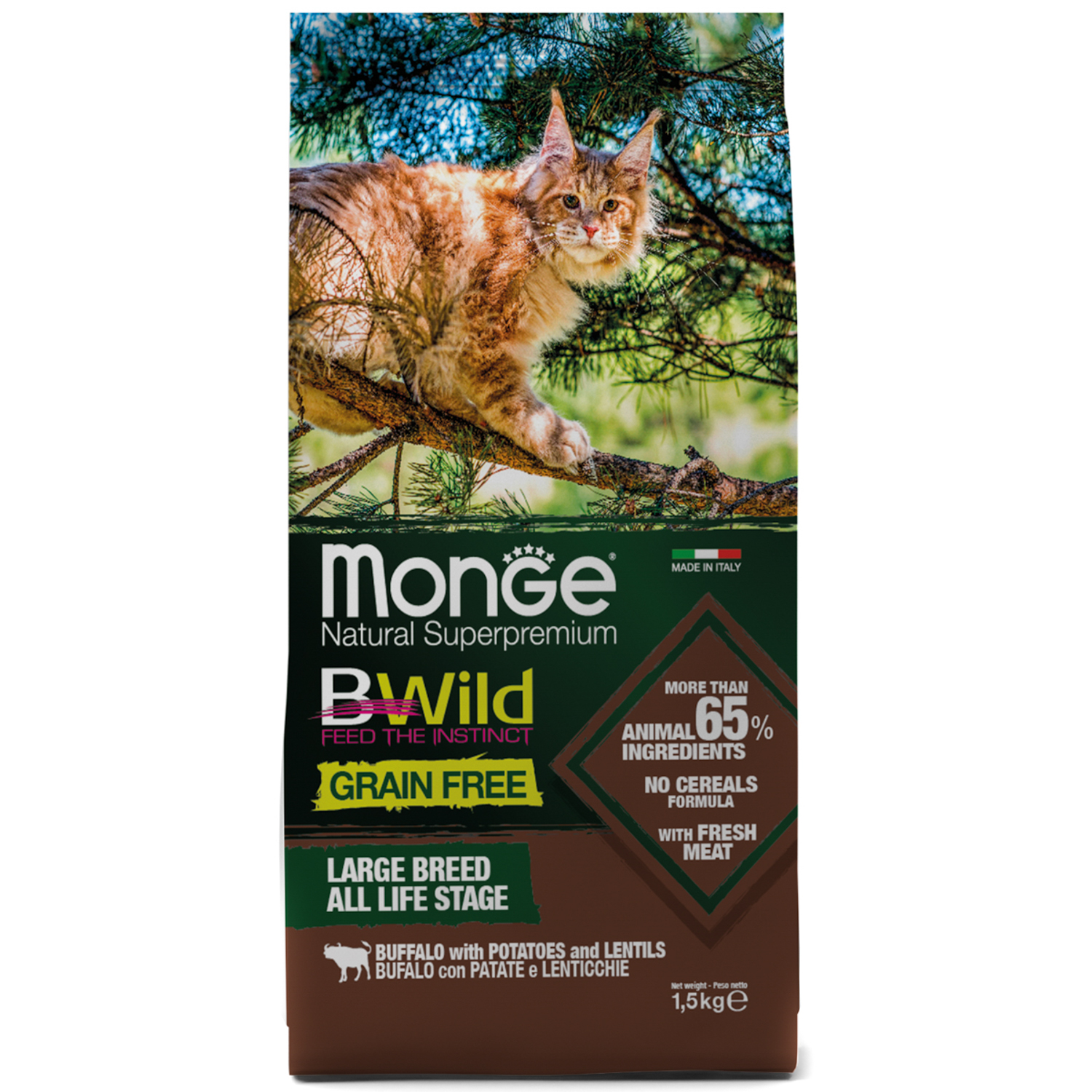 Корм Monge Cat BWild GRAIN FREE беззерновой из мяса буйвола для крупных кошек всех возрастов 1,5 кг