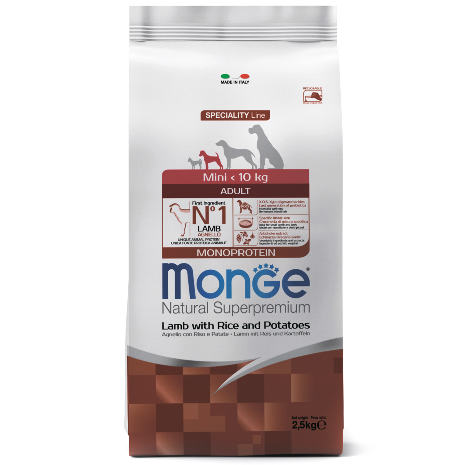 Корм Monge Dog Monoprotein Mini для взрослых собак мелких пород ягненок с рисом и картофелем 2,5 кг