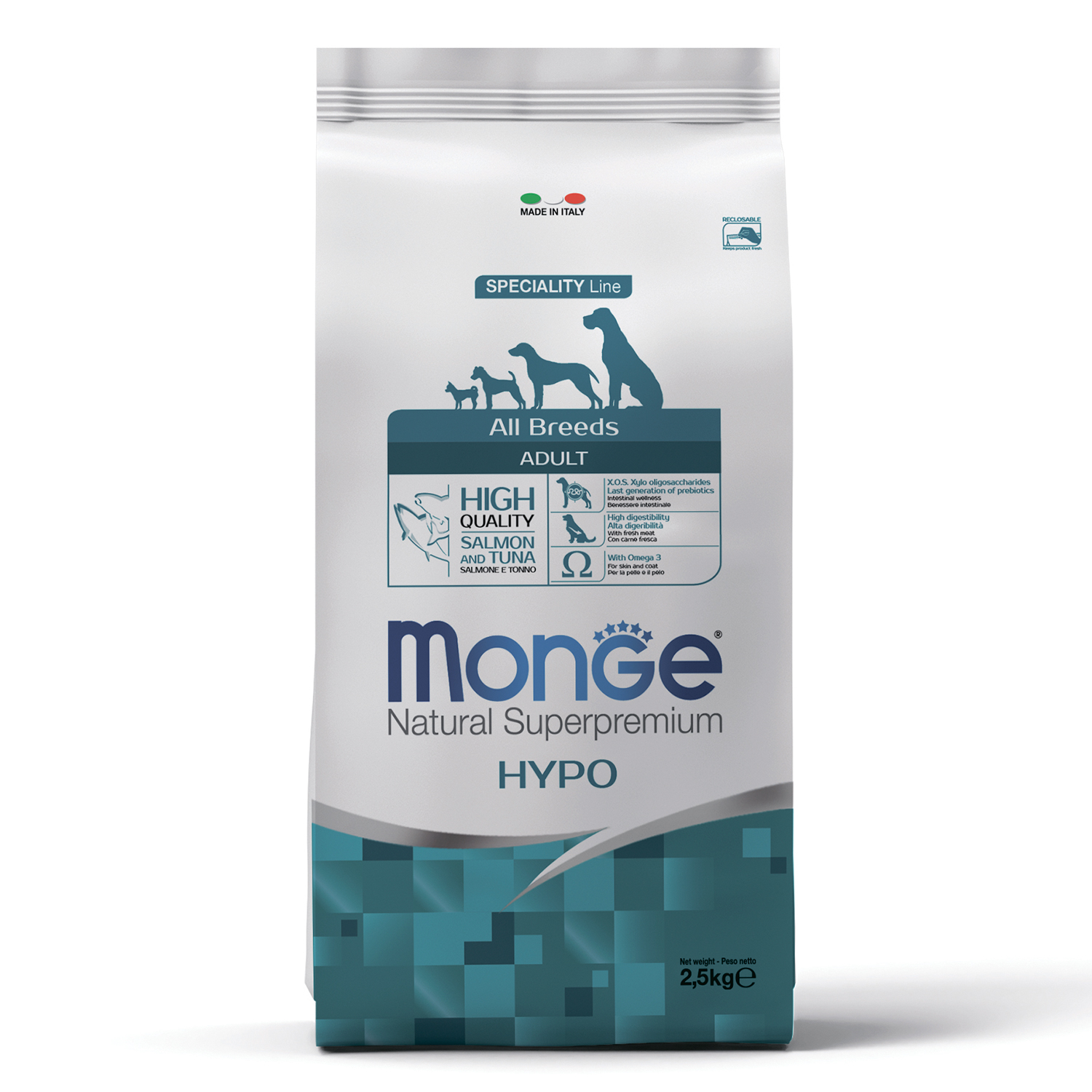 Корм Monge Dog Speciality Hypo с лососем и тунцом для взрослых собак всех пород 2,5 кг